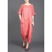 red cotton jumpsuit pants Omychic Solid Color Casual Loose Comfortable Jumpsuit