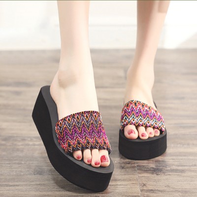 Women Colorful Wave Platform Opened Toe Slippers