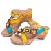  Casual Leather Floral Woodgrain Backless Comfy Chunky Heel Sandals