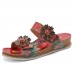  Genuine Leather Comfy Beach Vacation Bohemian Ethnic Floral Hook   Loop Outdoor Wedges Sandals