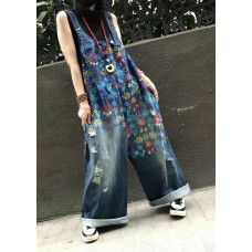 Boutique Print Blue Jeans Overall Jumpsuit