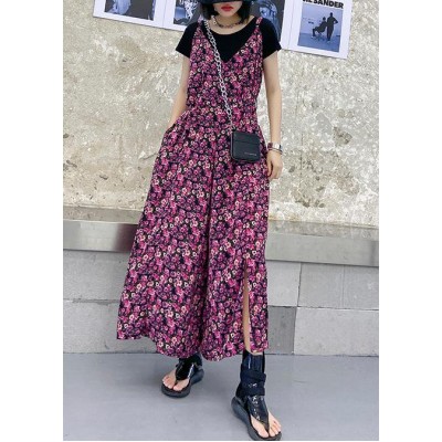 Suspender jumpsuit female summer high waist printed chiffon long casual jumpsuit