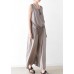 Spring Women Cotton Hemp Loose Wide Leg Jumpsuit Casual Pants