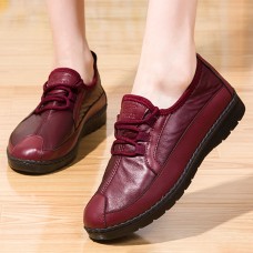 Women Solid Color Round Toe Casual Soft Comfortable Lace Up Flat Loafers Shoes