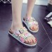 Women Beach Printing Soft Dual Strap Flat Cork Slippers Sandalss