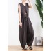 Korean version of the thin wide-leg jumpsuit female summer cotton and linen loose fashion chocolate nine points jumpsuit