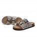 Women Beach Printing Soft Dual Strap Flat Cork Slippers Sandalss